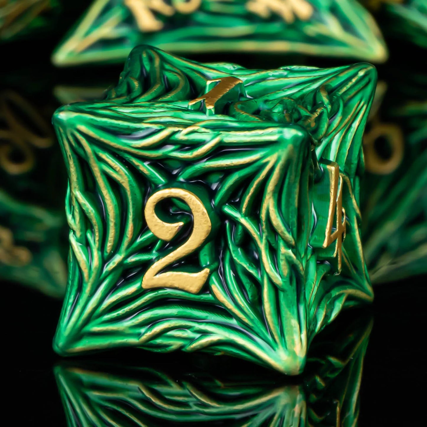 D+D Metal Dice Set DND New Green Tree Root RPG Multi Sided Dice Role Playing Game Dragon and Dungeon Trailblazer Mathematics Tea
