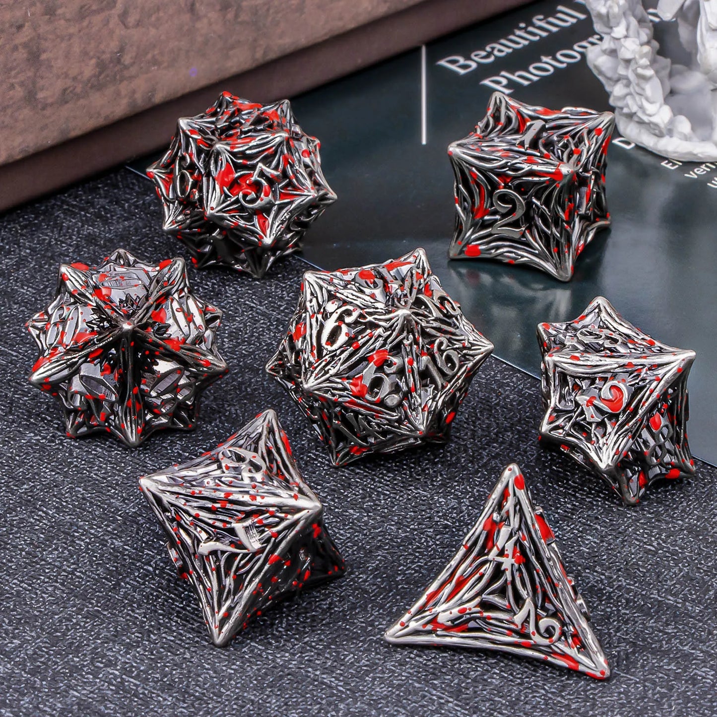 D+D Metal Dice Set DND New Green Tree Root RPG Multi Sided Dice Role Playing Game Dragon and Dungeon Trailblazer Mathematics Tea