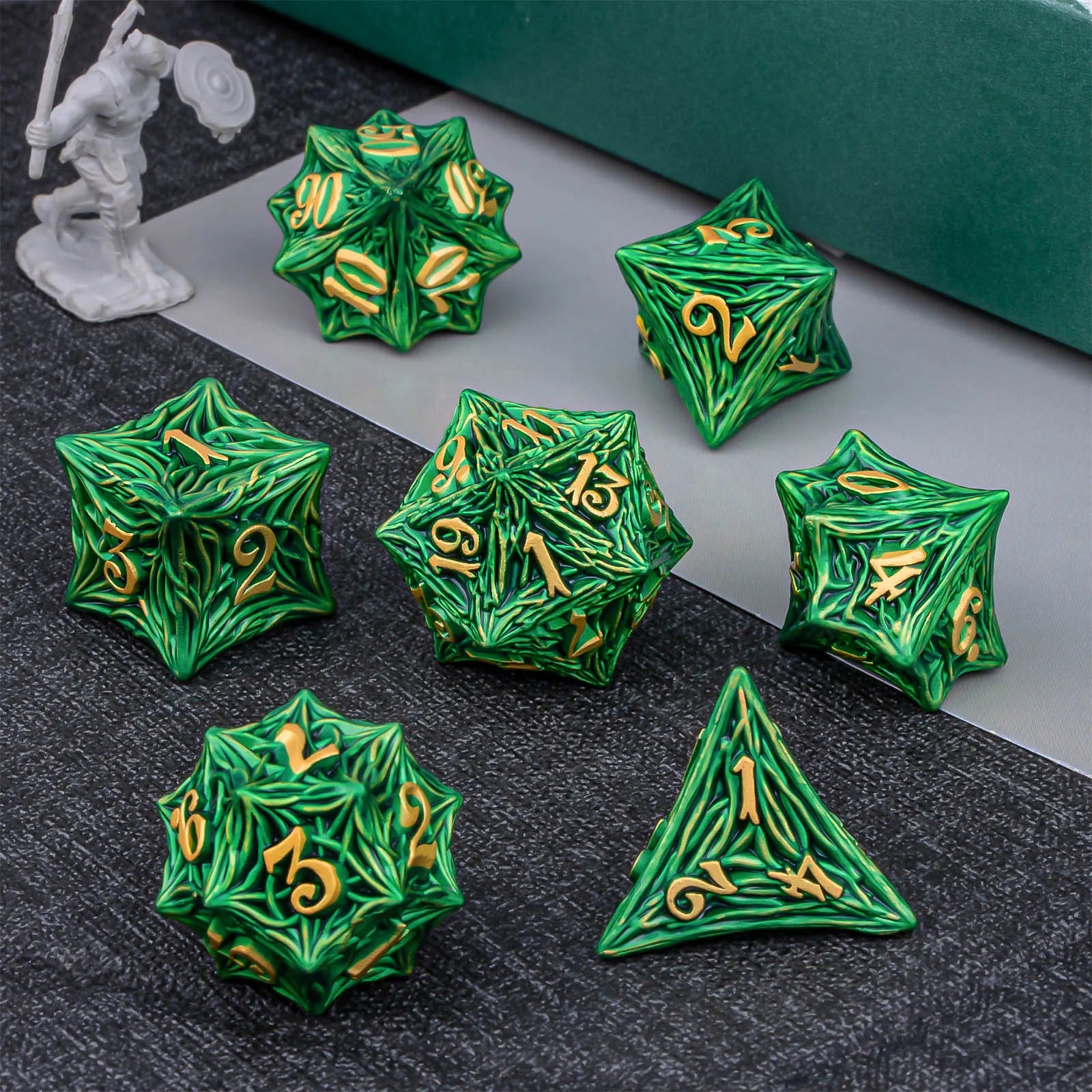 D+D Metal Dice Set DND New Green Tree Root RPG Multi Sided Dice Role Playing Game Dragon and Dungeon Trailblazer Mathematics Tea