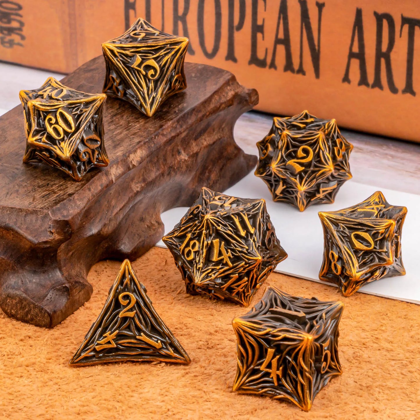 D+D Metal Dice Set DND New Green Tree Root RPG Multi Sided Dice Role Playing Game Dragon and Dungeon Trailblazer Mathematics Tea