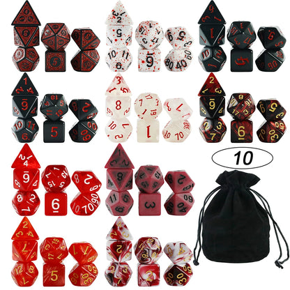 Dice Acrylic Dice Party Games High Class Acrylic Dice Amazing Mixed Colours 10 Set DND Game Dice with Bag for Role Playing Games
