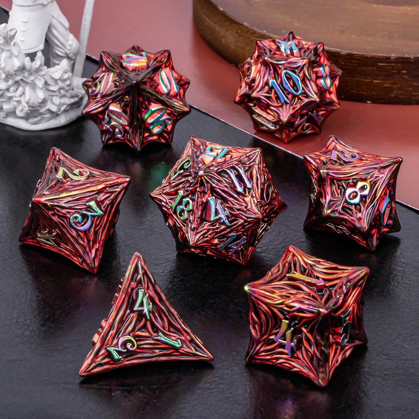D+D Metal Dice Set DND New Green Tree Root RPG Multi Sided Dice Role Playing Game Dragon and Dungeon Trailblazer Mathematics Tea
