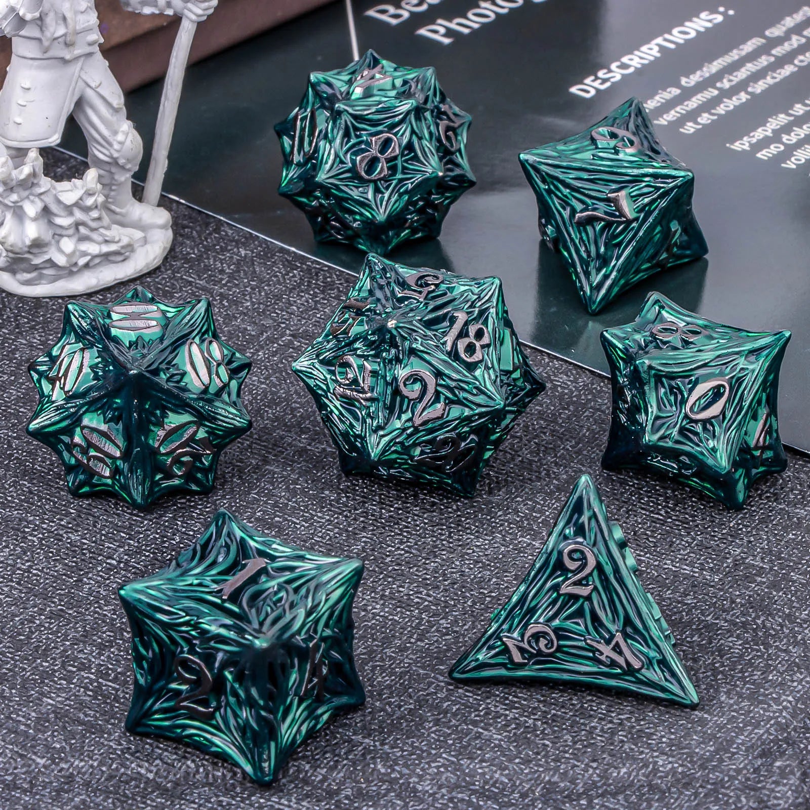 D+D Metal Dice Set DND New Green Tree Root RPG Multi Sided Dice Role Playing Game Dragon and Dungeon Trailblazer Mathematics Tea