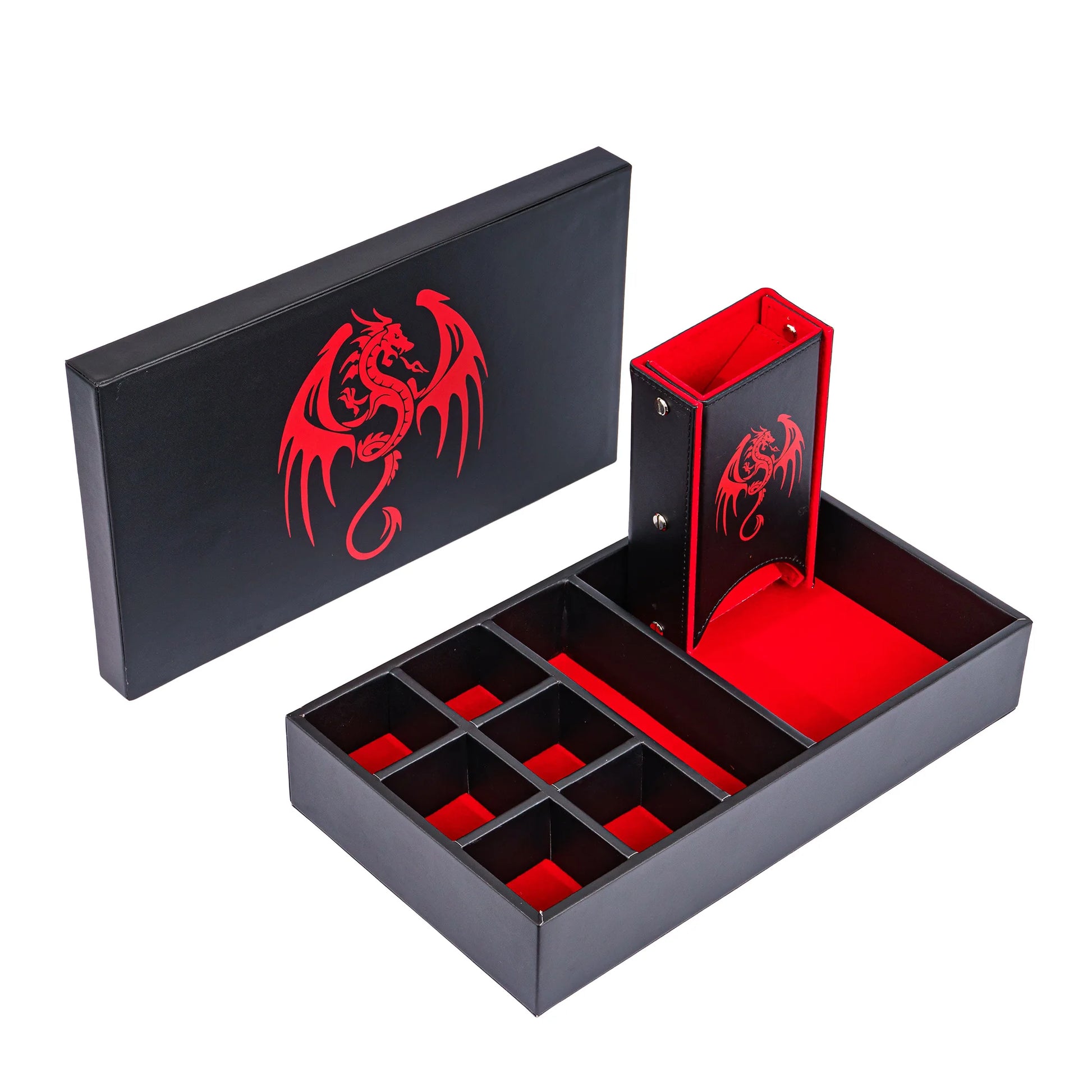 Multifunction Dragon Dice Box Leather 3 in 1 Dice Case & Tray & Tower Big Dice Holder for D&D, RPG, Tabletop Games Lover Gift