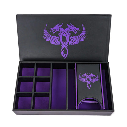 Multifunction Dragon Dice Box Leather 3 in 1 Dice Case & Tray & Tower Big Dice Holder for D&D, RPG, Tabletop Games Lover Gift