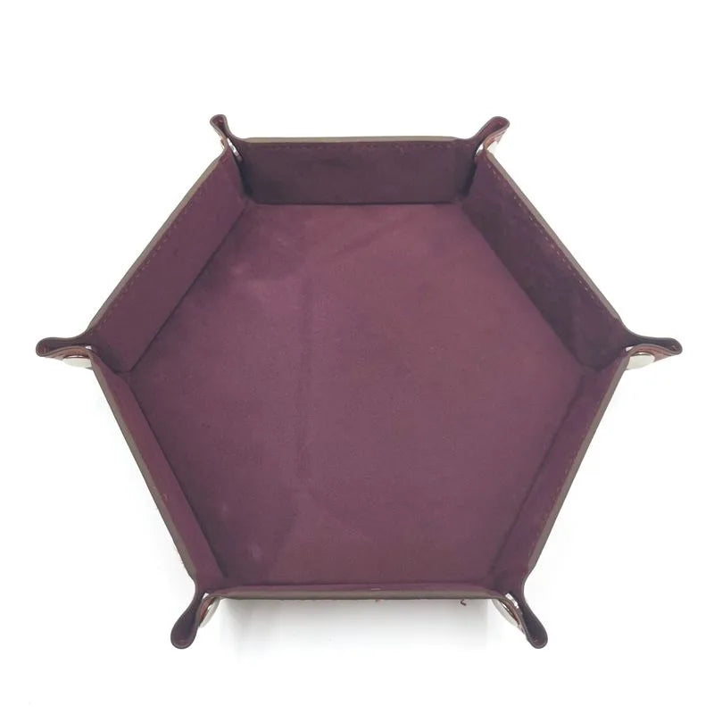 Folding Hexagon Dice Game Storage Tray Leather&Velvet Mat DIY Household Office Supplies Coin Desktop Jewelry Makeup Key Tools