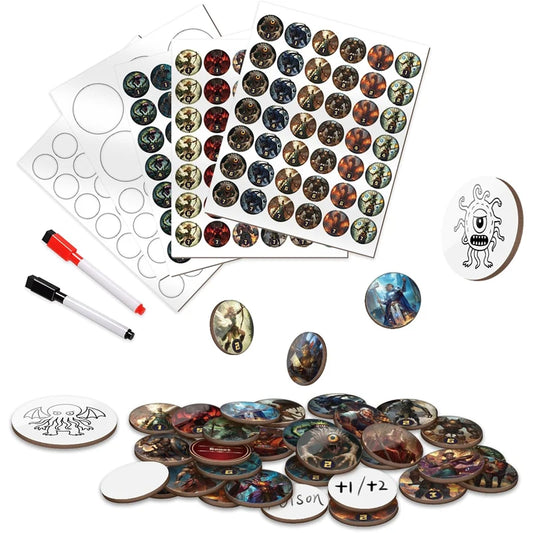 RPG Dry Erase Token Set - 192 PCS | Reusable Blank Tokens, Creature Tokens, 5E Class Characters with Maker Pens