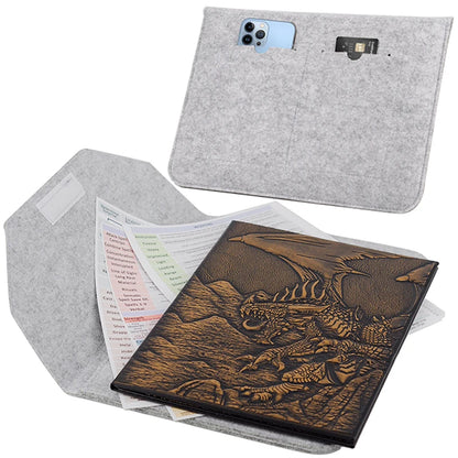 DND Dungeon Master Screen Faux Leather Embossed Dragon & Mimic, Four-Panel with Pockets DM Screen for Dungeons and Dragon