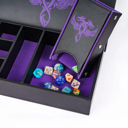 Multifunction Dragon Dice Box Leather 3 in 1 Dice Case & Tray & Tower Big Dice Holder for D&D, RPG, Tabletop Games Lover Gift