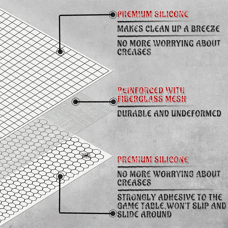 DND RPG Gaming Mat Silicone Battle Board Double-Sided Square & Hex 23"X35" - Foldable and Rollable - Perfect for Tabletop RPG