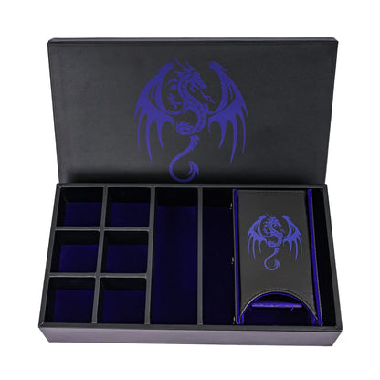 Multifunction Dragon Dice Box Leather 3 in 1 Dice Case & Tray & Tower Big Dice Holder for D&D, RPG, Tabletop Games Lover Gift