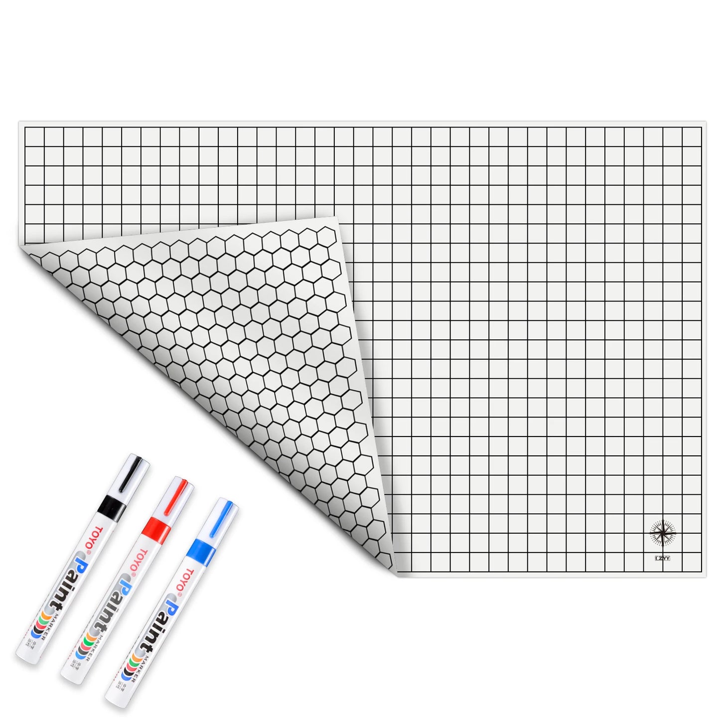 DND RPG Gaming Mat Silicone Battle Board Double-Sided Square & Hex 23"X35" - Foldable and Rollable - Perfect for Tabletop RPG