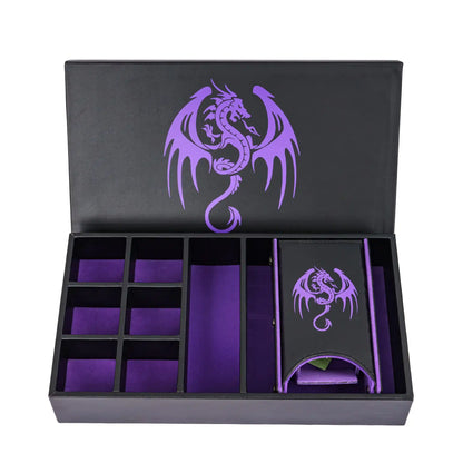 Multifunction Dragon Dice Box Leather 3 in 1 Dice Case & Tray & Tower Big Dice Holder for D&D, RPG, Tabletop Games Lover Gift