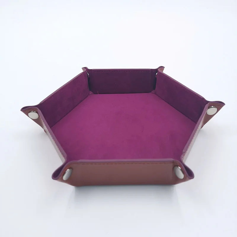 Folding Hexagon Dice Game Storage Tray Leather&Velvet Mat DIY Household Office Supplies Coin Desktop Jewelry Makeup Key Tools