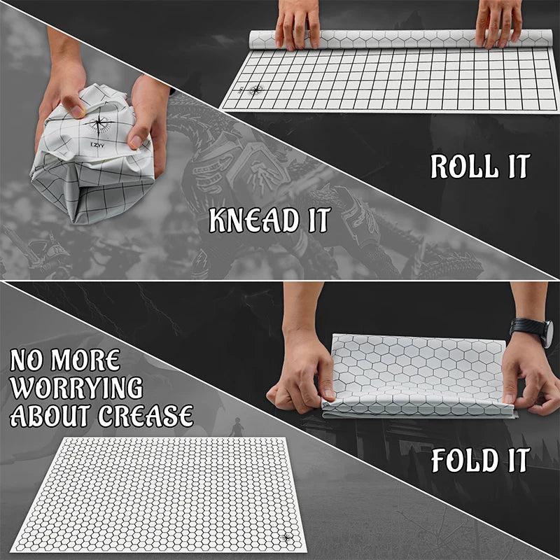 DND RPG Gaming Mat Silicone Battle Board Double-Sided Square & Hex 23"X35" - Foldable and Rollable - Perfect for Tabletop RPG