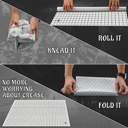 DND RPG Gaming Mat Silicone Battle Board Double-Sided Square & Hex 23"X35" - Foldable and Rollable - Perfect for Tabletop RPG
