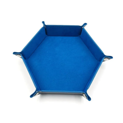 Folding Hexagon Dice Game Storage Tray Leather&Velvet Mat DIY Household Office Supplies Coin Desktop Jewelry Makeup Key Tools