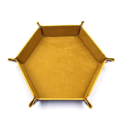 Folding Hexagon Dice Game Storage Tray Leather&Velvet Mat DIY Household Office Supplies Coin Desktop Jewelry Makeup Key Tools