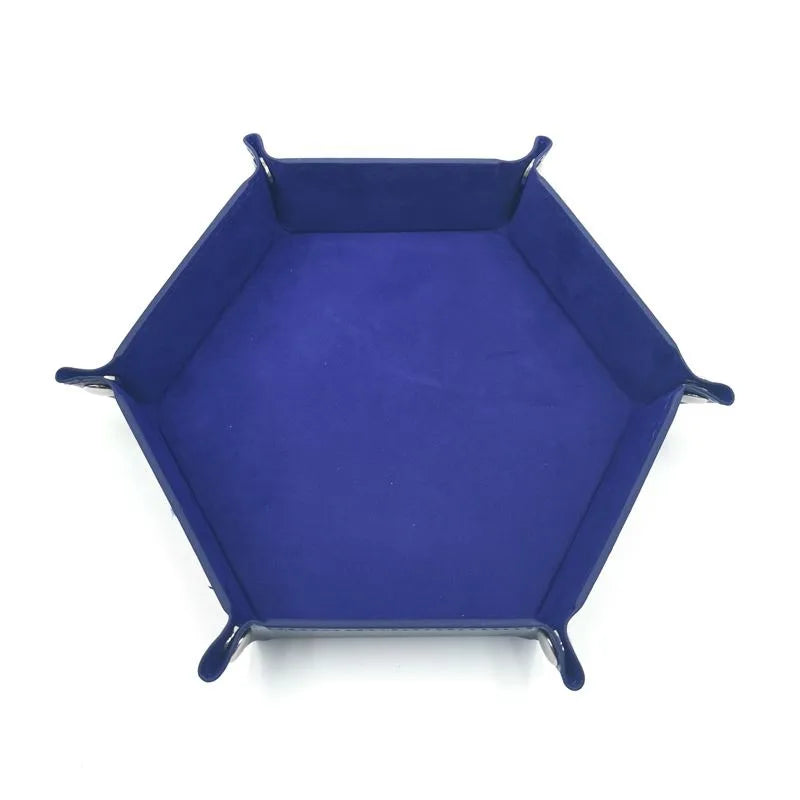 Folding Hexagon Dice Game Storage Tray Leather&Velvet Mat DIY Household Office Supplies Coin Desktop Jewelry Makeup Key Tools