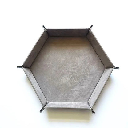Folding Hexagon Dice Game Storage Tray Leather&Velvet Mat DIY Household Office Supplies Coin Desktop Jewelry Makeup Key Tools