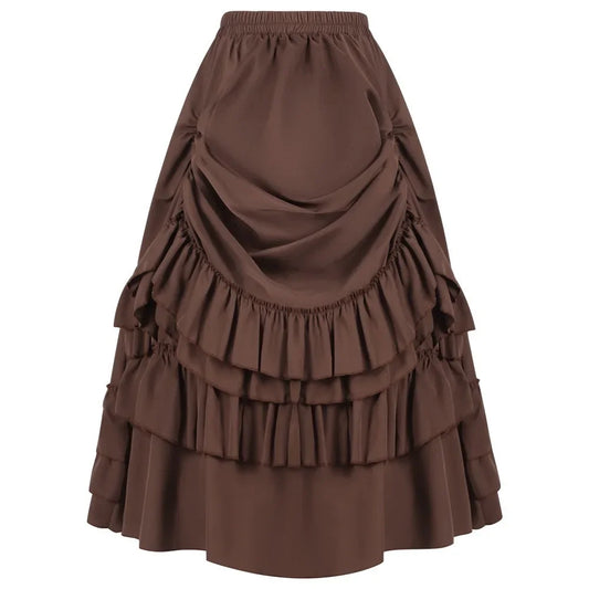 Cosplay Vintage Steampunk Dress Victorian Medieval Ruffled Satin & Lace Trim Gothic Skirts Women Corset Skirt Pirate Costumes
