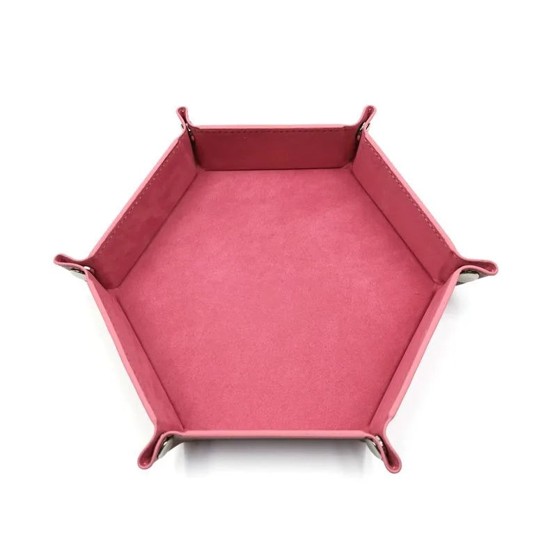 Folding Hexagon Dice Game Storage Tray Leather&Velvet Mat DIY Household Office Supplies Coin Desktop Jewelry Makeup Key Tools
