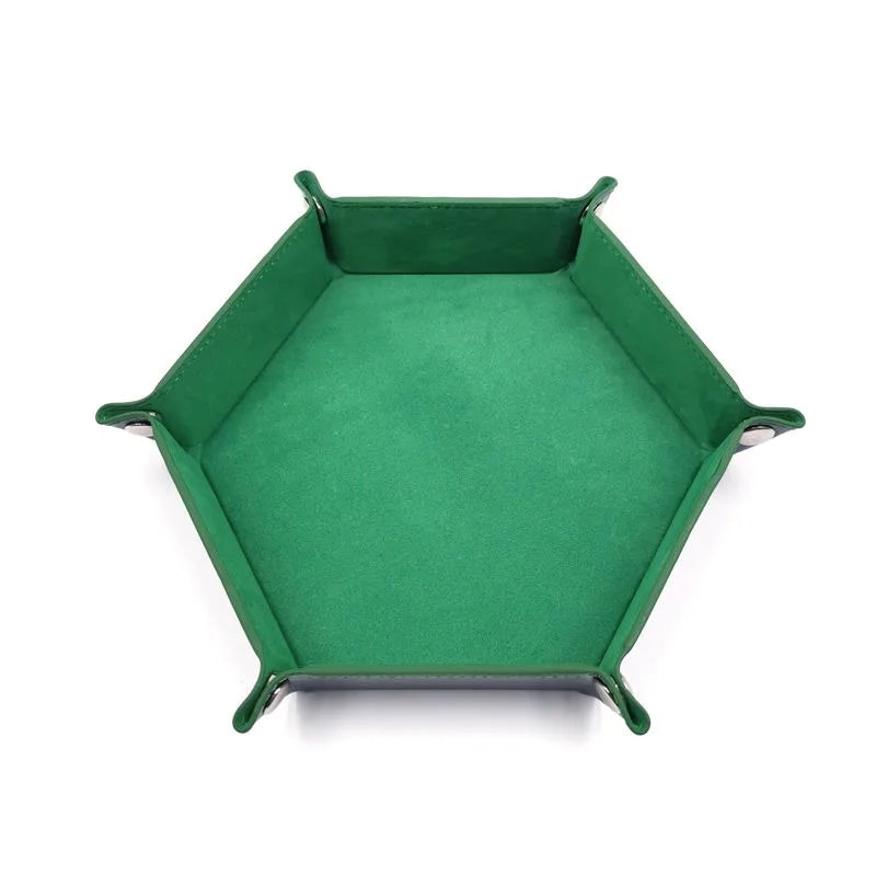 Folding Hexagon Dice Game Storage Tray Leather&Velvet Mat DIY Household Office Supplies Coin Desktop Jewelry Makeup Key Tools