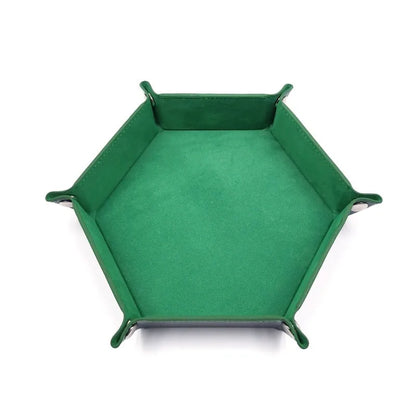 Folding Hexagon Dice Game Storage Tray Leather&Velvet Mat DIY Household Office Supplies Coin Desktop Jewelry Makeup Key Tools