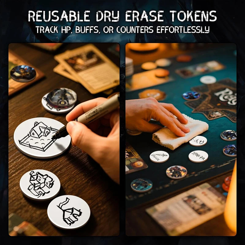 RPG Dry Erase Token Set - 192 PCS | Reusable Blank Tokens, Creature Tokens, 5E Class Characters with Maker Pens
