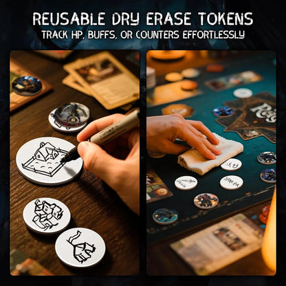 RPG Dry Erase Token Set - 192 PCS | Reusable Blank Tokens, Creature Tokens, 5E Class Characters with Maker Pens
