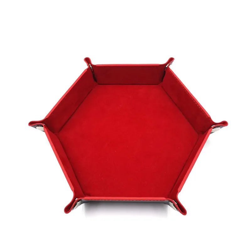 Folding Hexagon Dice Game Storage Tray Leather&Velvet Mat DIY Household Office Supplies Coin Desktop Jewelry Makeup Key Tools
