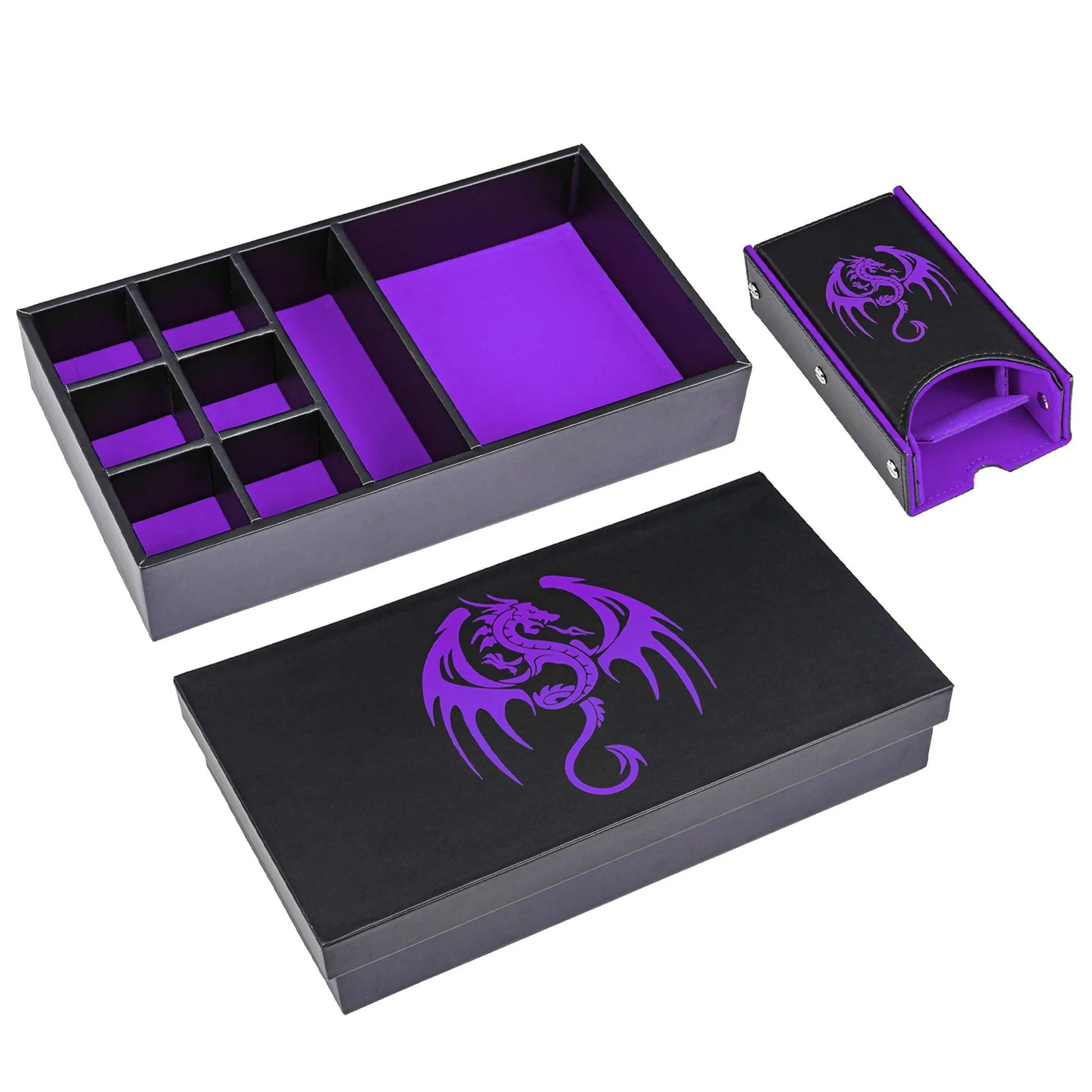Multifunction Dragon Dice Box Leather 3 in 1 Dice Case & Tray & Tower Big Dice Holder for D&D, RPG, Tabletop Games Lover Gift