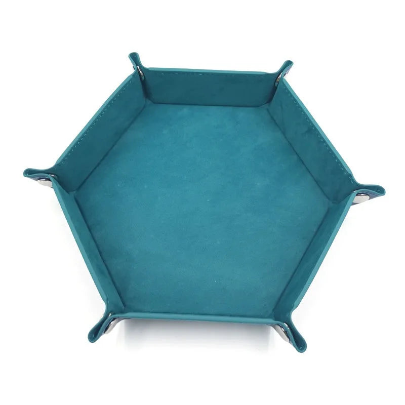 Folding Hexagon Dice Game Storage Tray Leather&Velvet Mat DIY Household Office Supplies Coin Desktop Jewelry Makeup Key Tools