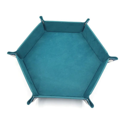 Folding Hexagon Dice Game Storage Tray Leather&Velvet Mat DIY Household Office Supplies Coin Desktop Jewelry Makeup Key Tools