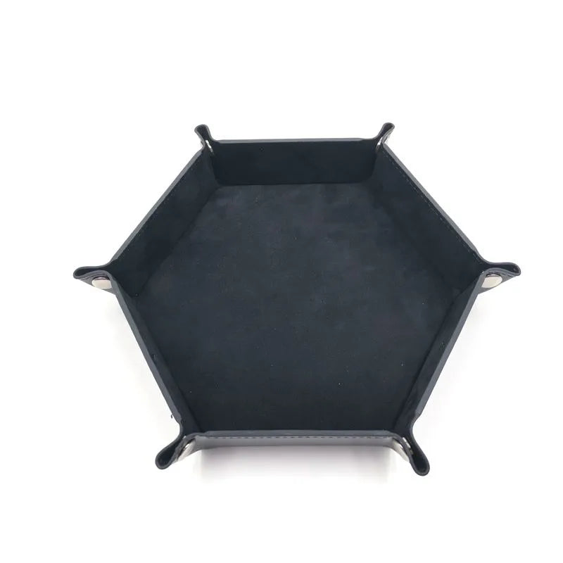 Folding Hexagon Dice Game Storage Tray Leather&Velvet Mat DIY Household Office Supplies Coin Desktop Jewelry Makeup Key Tools