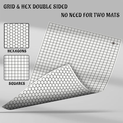 DND RPG Gaming Mat Silicone Battle Board Double-Sided Square & Hex 23"X35" - Foldable and Rollable - Perfect for Tabletop RPG