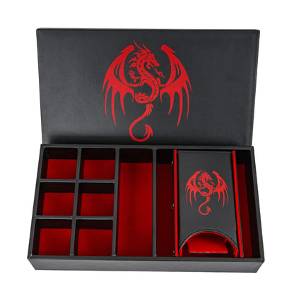 Multifunction Dragon Dice Box Leather 3 in 1 Dice Case & Tray & Tower Big Dice Holder for D&D, RPG, Tabletop Games Lover Gift