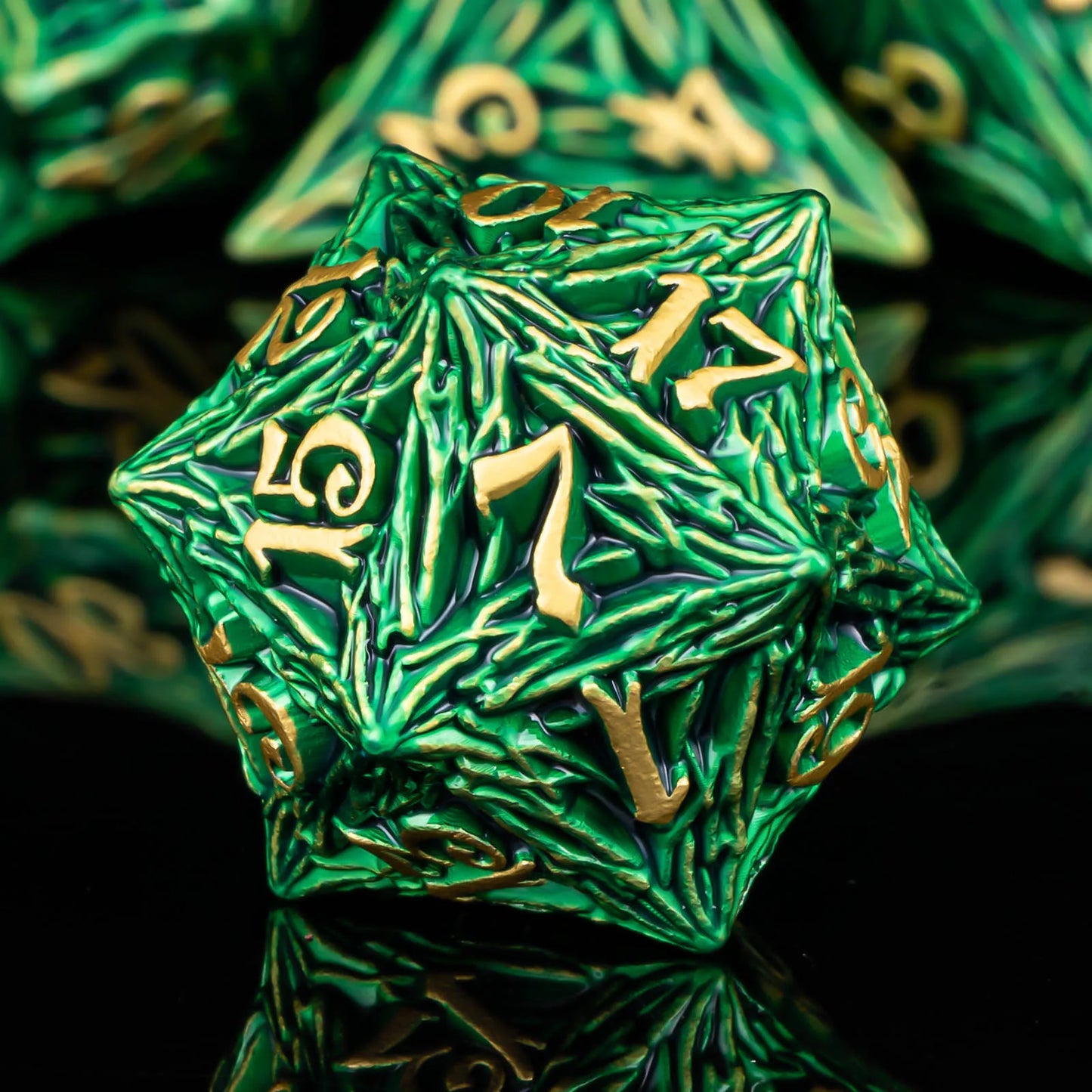 D+D Metal Dice Set DND New Green Tree Root RPG Multi Sided Dice Role Playing Game Dragon and Dungeon Trailblazer Mathematics Tea